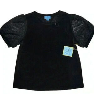Size L puff sleeves black nwt CeCe top fr Nordstrom